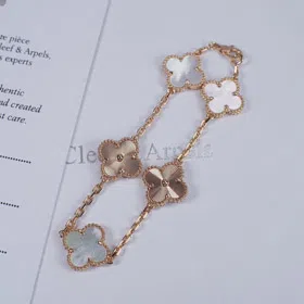 Van Cleef & Arpels White Mother-of-Pearl Laser Flower Bracelet-3689  